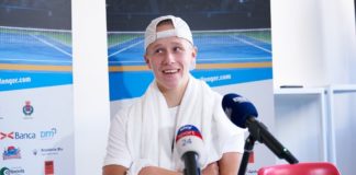 Leo Borg durante la conferenza stampa al Challenger di Bergamo